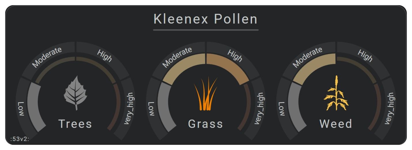 Pollen radar card with a grayscale and lightness filter variation